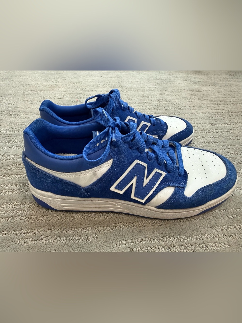 New Balance 480 BB480LWH Royal Blue White Suede Sneakers Men 8.5 Women 10
